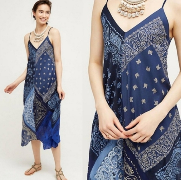 Anthropologie Dresses & Skirts - Anthropologie Holding Horses Blue Bandana Dress Midi XS